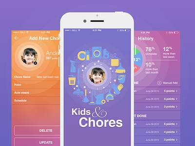 Kid Chores Application Design child chores colorful flat flat icon housework icon ios junoteam kid