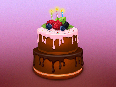 Birdhday Cake Illustration berry birthday blueberry cake candle chocolate dough icon illustration jam raspberries strawberry