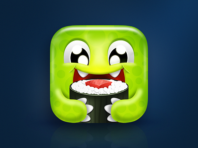 Sushi Monster Icon 3d app icon cartoonish cute ios kawaii monster puzzles sushi sushiroll