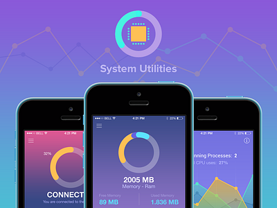 System Utilities Application app design battery data ios memory ram system utilities application track ui ux