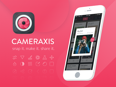 Cameraxis App UI android camera app cameraxis editor image retouch ios icon lens photo app quotes photo typo photo ui ux
