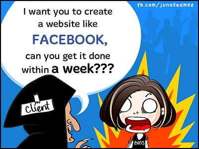 Fun Comics: Create a website like FACEBOOK!!!! boss client comic design facebook fun funny junoteam stories story website