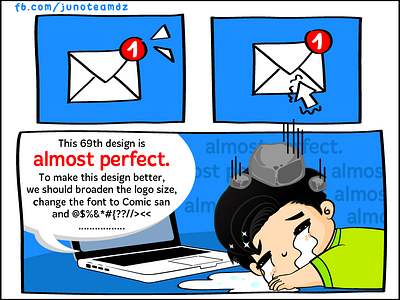 Fun Comics: The 69th design is ALMOST PERFECT client comic design designer fun funny inbox junoteam letter mail stories story