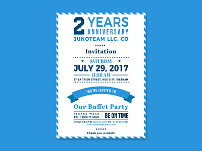 Second Anniversary Party Invitation agency anniversary card company creative invitation junoteam party studio typo
