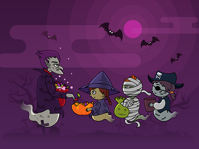 HAPPY HALLOWEEN animated header animated animation flat hallowee holiday illustration junoteam monster vampier website