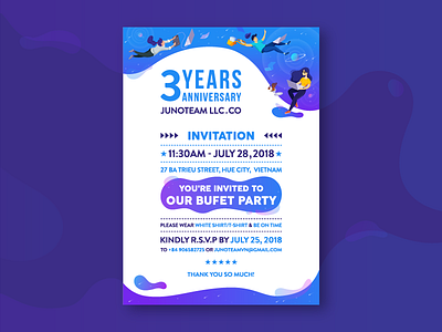 3 Years Anniversary Invitation agency anniversary card company creative invitation junoteam party studio typo
