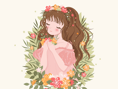 Spring Floral Woman portrait illustration