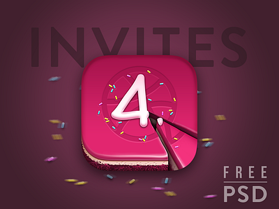 2 Dribbble Invitation - Free PSD Cake icon is included