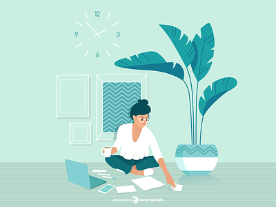 A freelancer woman working at home boss illustrator office plant work workspace