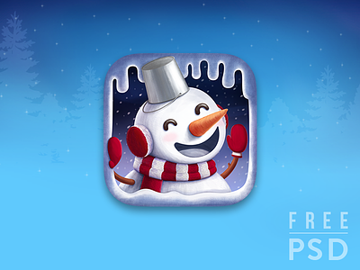 Free PSD Christmas Snow man app icon face holiday ice icing cave man noel smile snow