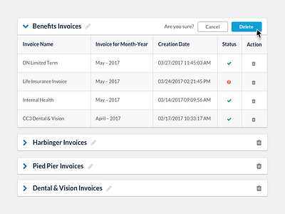 Accordion Tables with Delete Functionality accordion enterprise invoice table