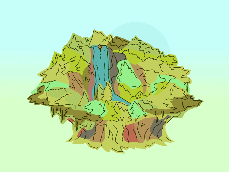 Rock Face or The Waking Mountain animation camouflage ent forest gradient illustration landscape nature supernatural trees waterfall