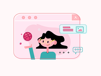 Helloo Dribbble ! 2d ball character character design design desktop dribbble dribbble ball flat flat illustration girl girl character graphic design idea illustration screen ui vector vector design