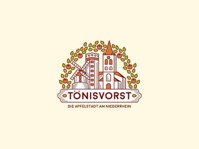 Toenisvorst - The City of Apples apple badge emblem home illustration leaf line art local logo town