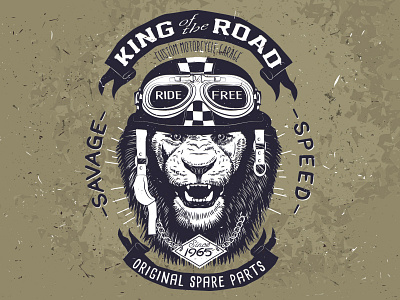 King Of The Road garage googles helmet line lion motorbike motorcycle old road speed vintage