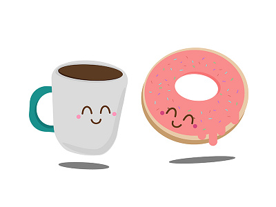 Coffee And Donut coffee cup cute donut drinks food happy illustration smiles vector