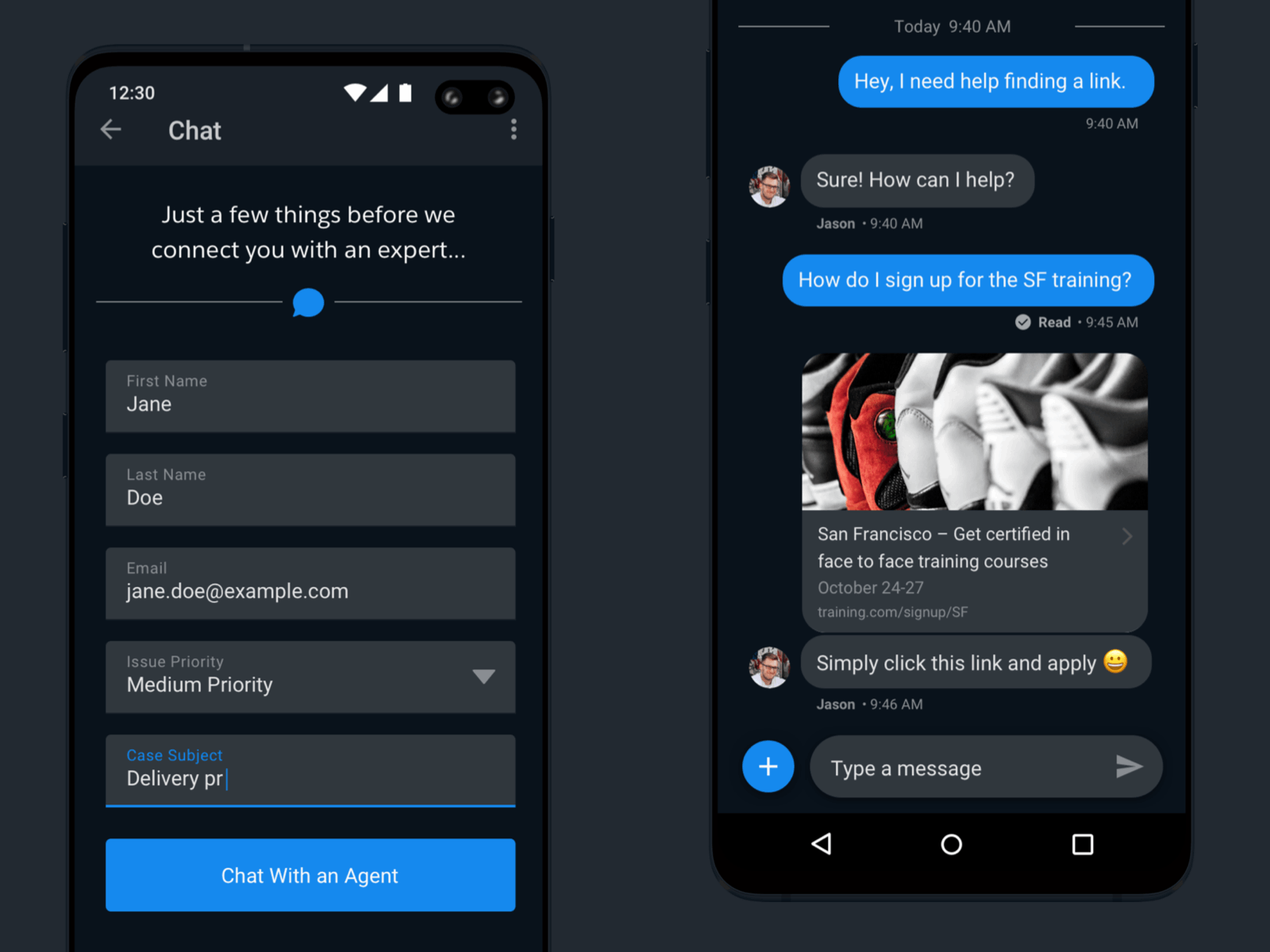 In-App Messaging Dark and Light Modes chat chat app dark mode dark ui messaging messaging app read receipt timestamp