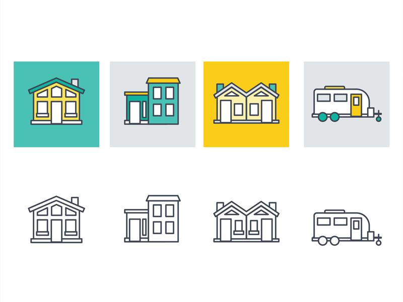 Housing Icons icons illustration mobile home duplex condo townhome house