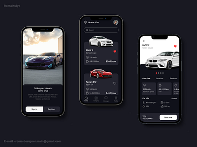 UI / mockup of car rental app app cars design rent ui ux