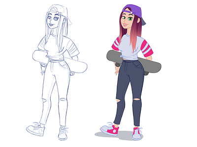 girl sketch adobe photoshop character character design girl skate sketch young