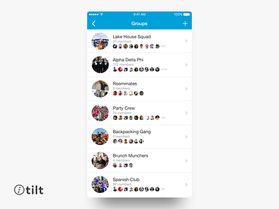 Tilt: Groups | iOS blue clean design ios iphone mobile san francisco ui