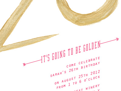 golden birthday 26 arrow birthday gold handpainted invitation