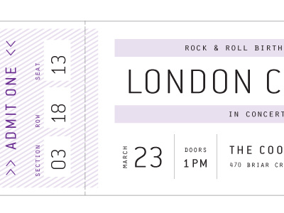 concert ticket birthday concert ticket date invitation paper goods perferated rock and roll stub typography