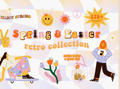 Retro Spring & Easter in 70s-90s 3d animation app branding design graphic design illustration logo motion graphics ui vector