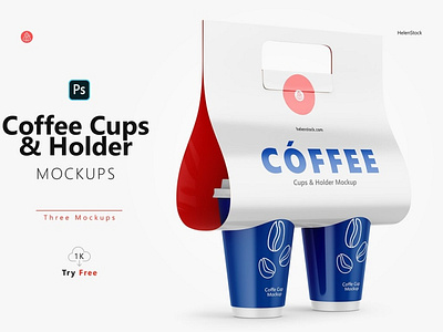 Coffee Cups and Holder Mockup