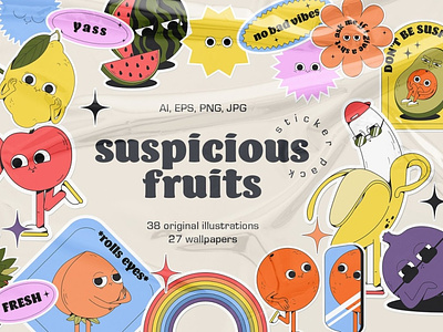Suspicious Fruits - vector stickers 3d animation app branding design graphic design illustration logo motion graphics ui vector
