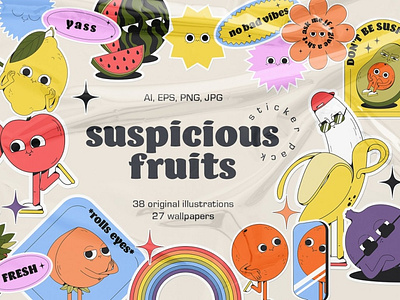 Suspicious Fruits - vector stickers