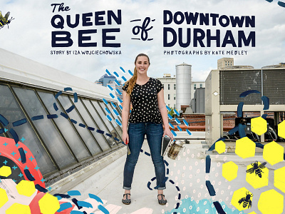 The Queen Bee of Downtown Durham color editorial illustration pattern