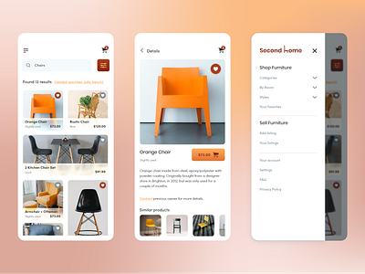 SecondHome - Used Furniture Shop design mobile app mobile design ui ux