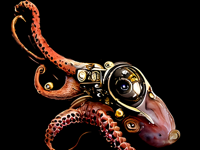 Cyber-Octopus in dev. ai animal cyberpunk digital art generative art octopus spirit animal steampunk