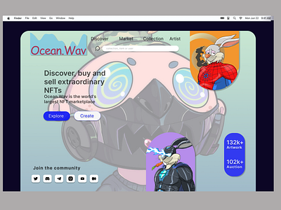 Ocean.Wav - NFTs Landing Page 3d animation app branding design graphic design illustration logo motion graphics typography ui ux vector