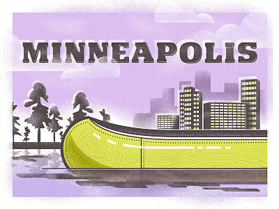 We moved to Minneapolis!!! 2 color canoe city illustration lake minneapolis moved mpls texture vector
