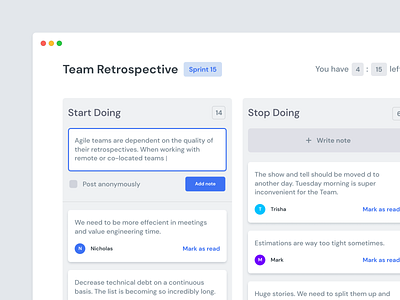 Team Retrospective Screen app design retrospective team ui ux website