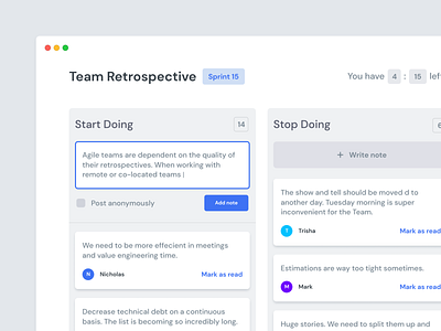 Team Retrospective Screen