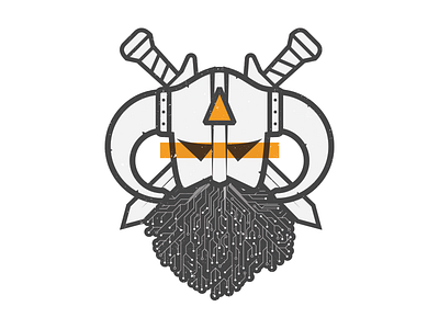 Retired Warrior badge beard fighter helment logo mark swords tech tech beard technology viking warrior