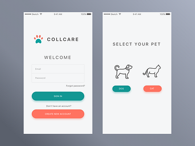 Collcare pet sign up page