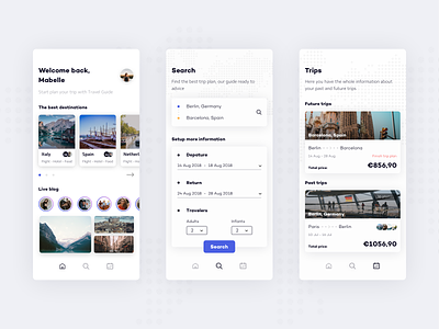 Trip Guide app blog clean guide listing mobile search travel ui ux welcome