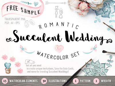 FREE Succulent Watercolor Wedding Set