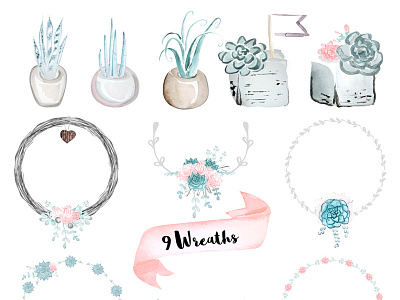 Succulent Watercolor Wedding Set creative market succulents watercolor wedding