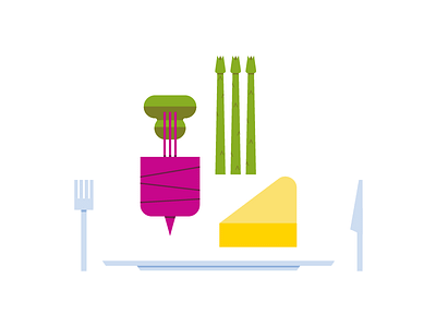 Dinner asparagus beet cheese food illustration