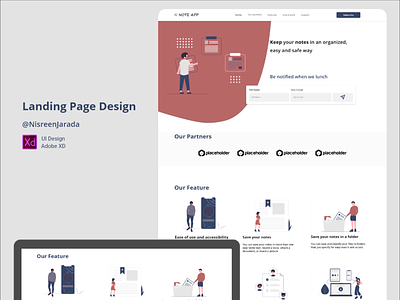UI Design for Landing Page for Note App app appdesign design landingpage ui userexperience userinterface uxui webpage wireframe