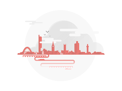 Manchester Skyline city graphic grey illustration illustrator manchester red skyline stylised uk vector