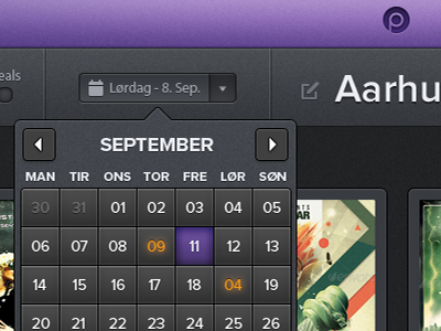 Date Picker aarhus date datepicker design event events feature life nightlife party partylife picker poster search searchresult star ui