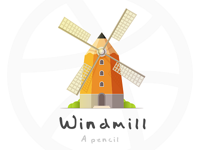 Windmill flat house illustrations originality pencil windmill