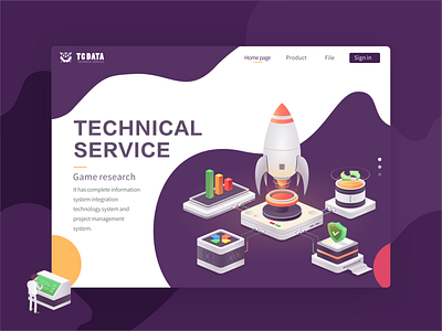 Technical 2.5d data home page illustrations rocket science and technology web design