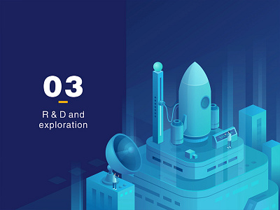 R & D and exploration 2.5d house illustrations originality 建筑 火箭 科技 设计